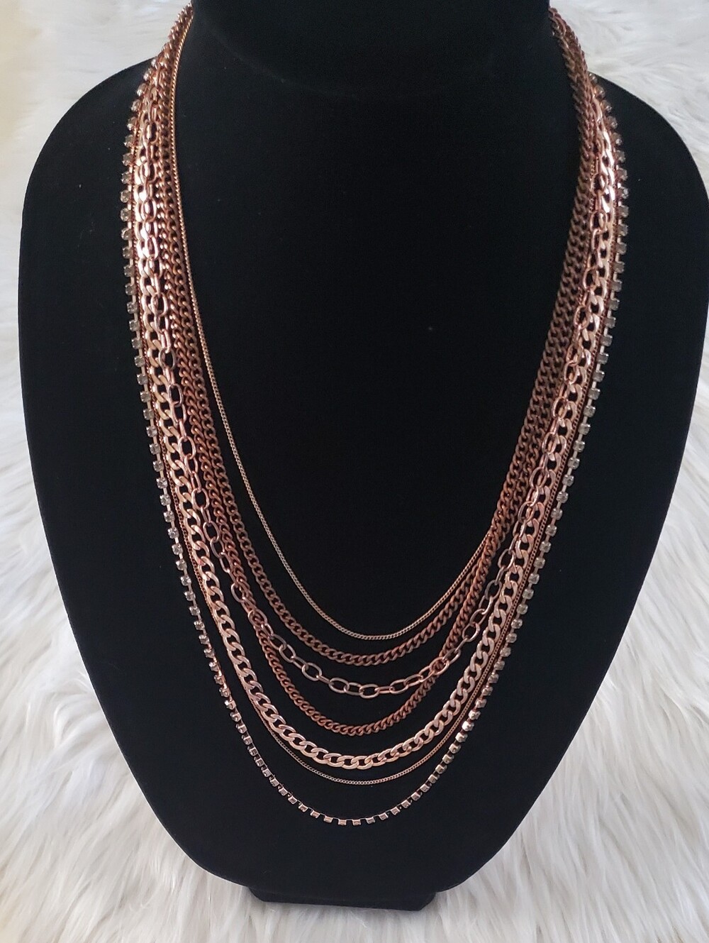 Stella & Dot Rose Gold Multi Strand Rhinestone Layered Chain Necklace NWOT